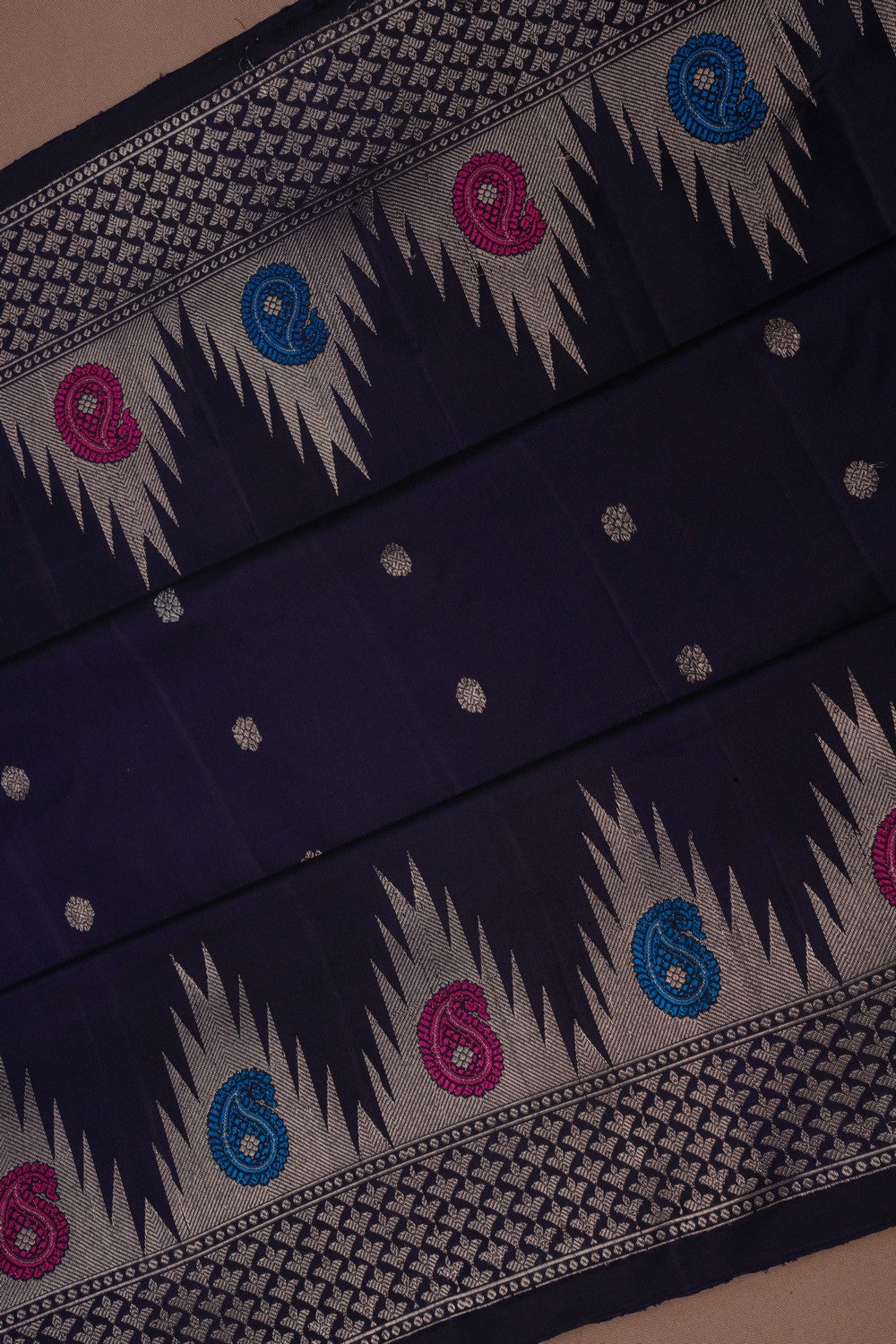 Image of Gadwal Silk Navy Blue Saree